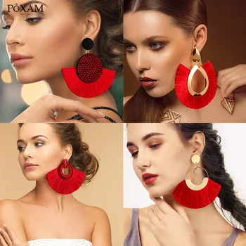 Fashion Bohemian Big Tassel Drop Earrings For Women Geometric Statement Red silk Fabric Fringe Dangle Earings Hanging Jewelry
Fashion Bohemian Big Tassel Drop Earrings For Women Geometric Statement Red silk Fabric Fringe Dangle Earings Hanging Jewelry