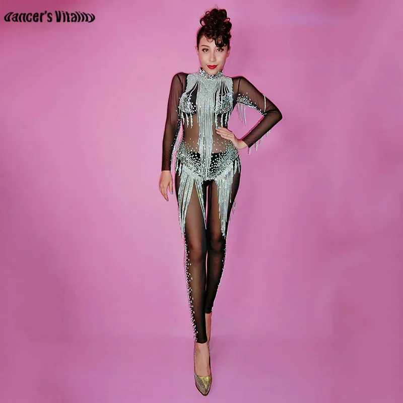 Jumpsuit Sparkly Crystals Costume flash rhinestone Tassel Rompers Women Outfit Diamonds Bodysuit Party Celebrate Occasion Wear
Jumpsuit Sparkly Crystals Costume flash rhinestone Tassel Rompers Women Outfit Diamonds Bodysuit Party Celebrate Occasion Wear