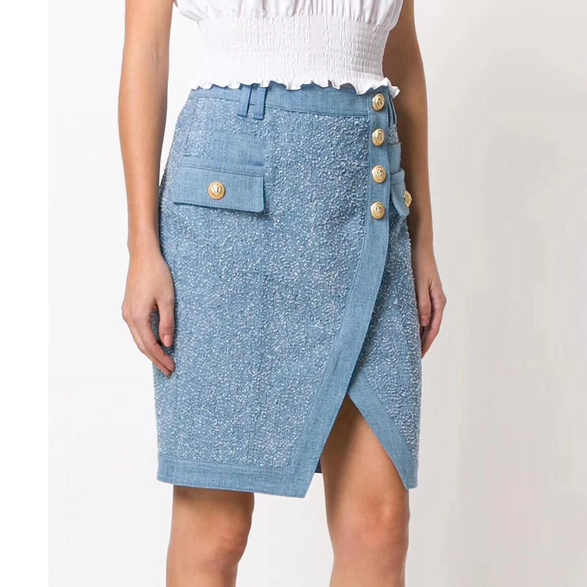 EXCELLENT QUALITY Designer Stylish Skirt Women's Lion Buttons Embellished Tassel Asymmetrical Denim Skirt
EXCELLENT QUALITY Designer Stylish Skirt Women's Lion Buttons Embellished Tassel Asymmetrical Denim Skirt
