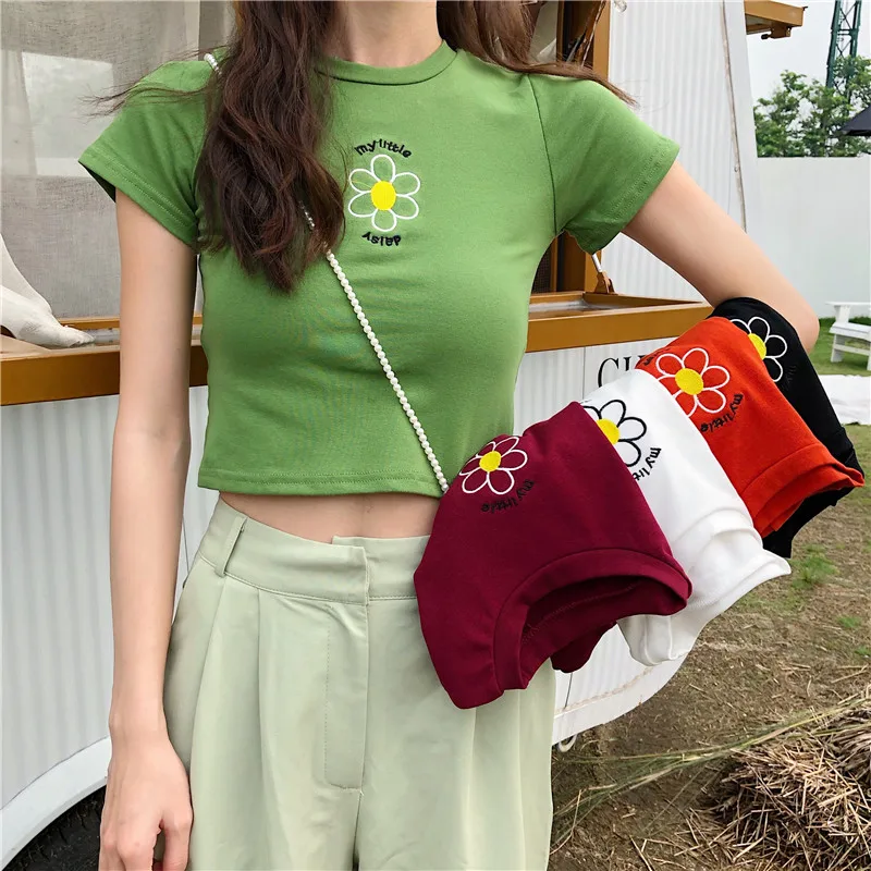 Summer Korean Sweet Tshirt 2019 Slim Floral Embroidery Crop Top O-Neck Short Sleeved T Shirt Women's Clothing Camisetas Mujer
Summer Korean Sweet Tshirt 2019 Slim Floral Embroidery Crop Top O-Neck Short Sleeved T Shirt Women's Clothing Camisetas Mujer