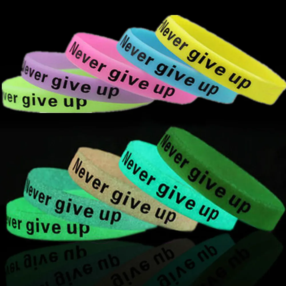 Night Jogging Glow In Dark Fluorescent Silicone Rubber Sport Wristband Never Give Up Letter Lose Weight Encourage Cuff Bracelet
Night Jogging Glow In Dark Fluorescent Silicone Rubber Sport Wristband Never Give Up Letter Lose Weight Encourage Cuff Bracelet