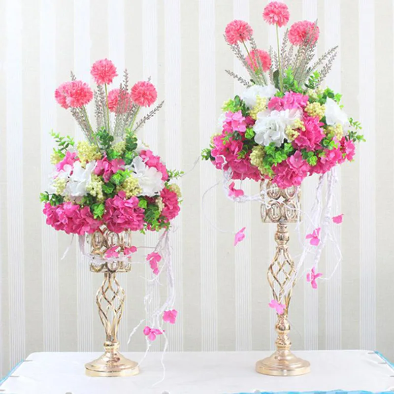 Metal Gold Candle Holders Road Lead Table Centerpiece Stand Pillar Candlestick For Wedding Candelabra Flowers Vases