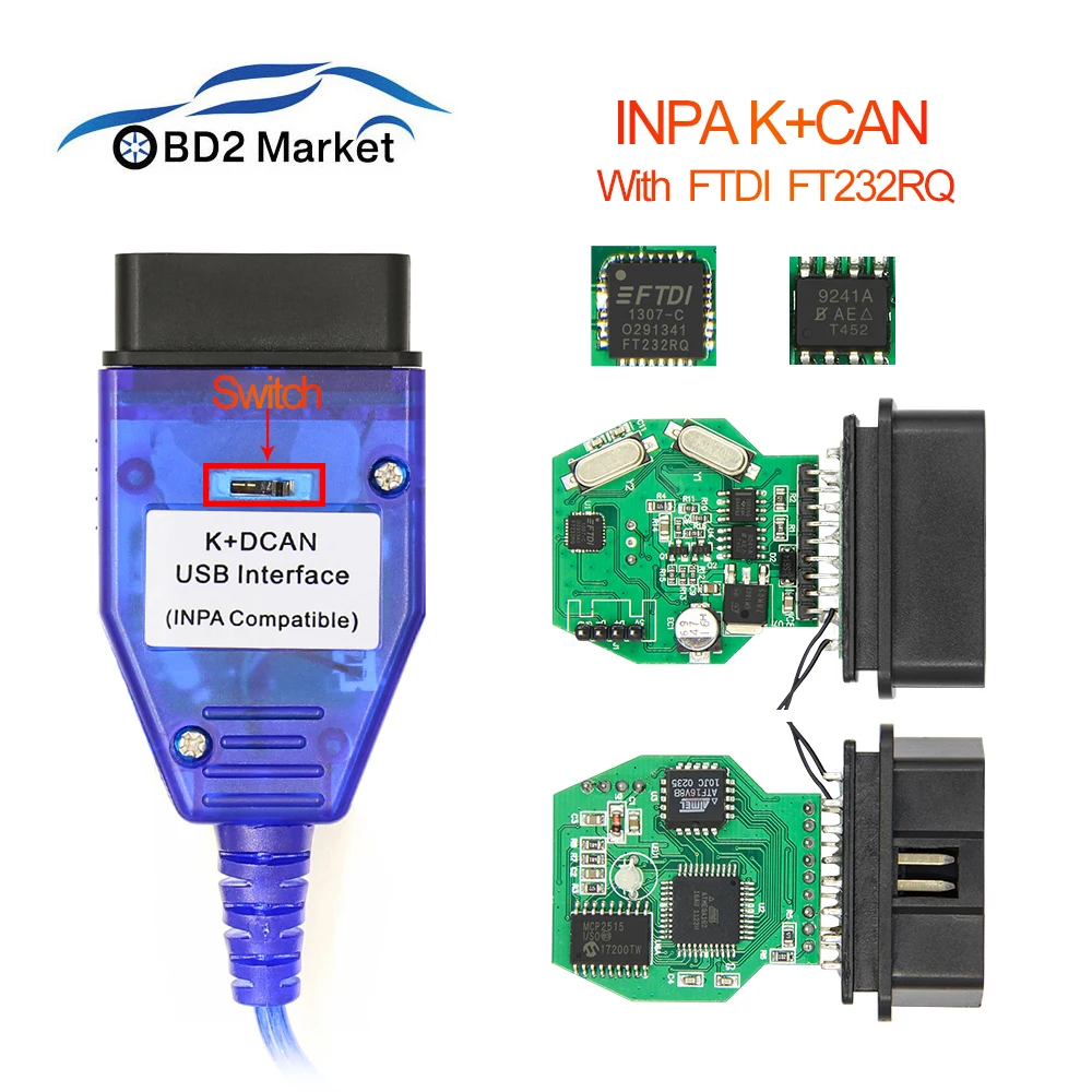 for BMW INPA K+CAN With FT232RQ with Switch USB Interface OBD2 diagnostic tool From 1998 To 2008 + for BMW 20 pin Connector
for BMW INPA K+CAN With FT232RQ with Switch USB Interface OBD2 diagnostic tool From 1998 To 2008 + for BMW 20 pin Connector