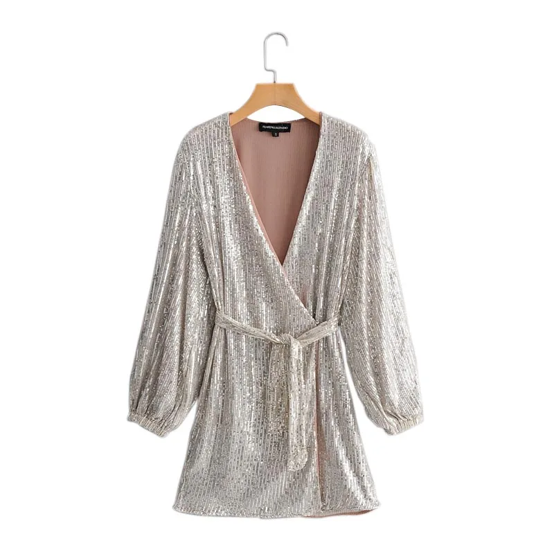 QZ390 New Arrival V Neck Slim Waist Sashes Slim Long Sleeve Shing Sequined Dress Outwear
QZ390 New Arrival V Neck Slim Waist Sashes Slim Long Sleeve Shing Sequined Dress Outwear
