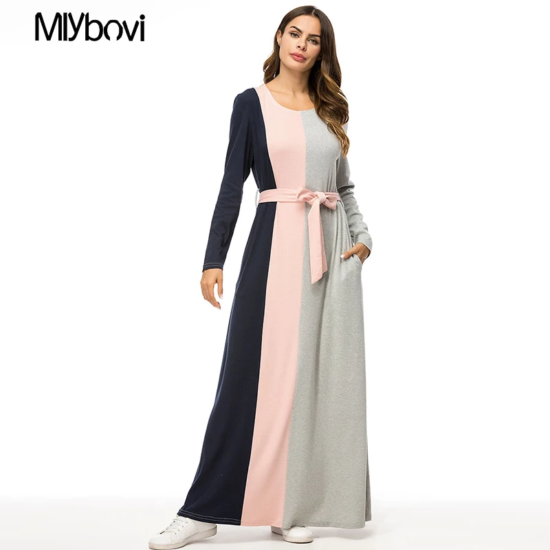 2019 Fashion Women Muslim Dress Plus Size 4XL Gray Patchwork Abaya Dress with Belt Maxi Round Neck Turkish Abaya Dubai Dress
2019 Fashion Women Muslim Dress Plus Size 4XL Gray Patchwork Abaya Dress with Belt Maxi Round Neck Turkish Abaya Dubai Dress