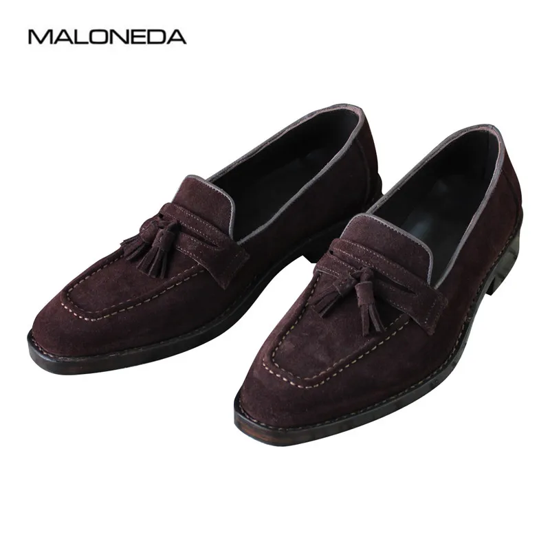 

MALONEDA High Quality Casual Handmade Men's Tassel Shoes Genuine Cow Suede Comfortable Slip On Loafers With Goodyear Welted