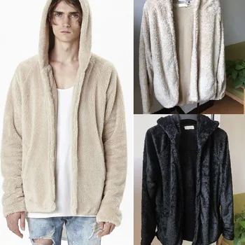 

Mens Sherpa Hoodie Kanye West Hip-Hop Fleece Urban Clothing Justin Bieber Tyga US Streetwear Style Hooded Hoodie Men Sweatshirts