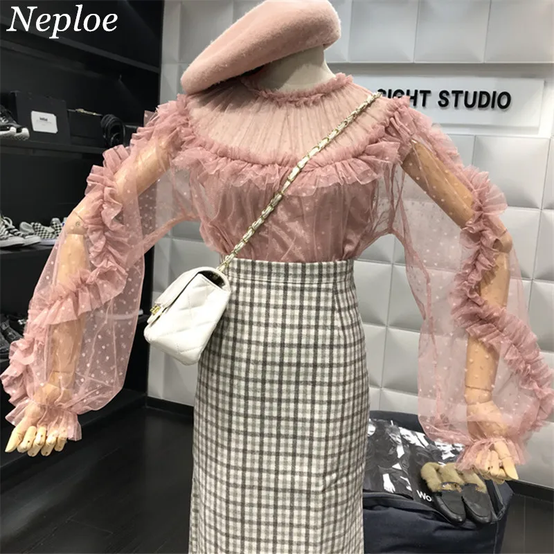 Neploe Mesh Perspective Sweet Blouse Cascading Ruffles Polka Dot Women Top 2019 Autumn New Fashion Vintage Grace Blusa 68968
Neploe Mesh Perspective Sweet Blouse Cascading Ruffles Polka Dot Women Top 2019 Autumn New Fashion Vintage Grace Blusa 68968