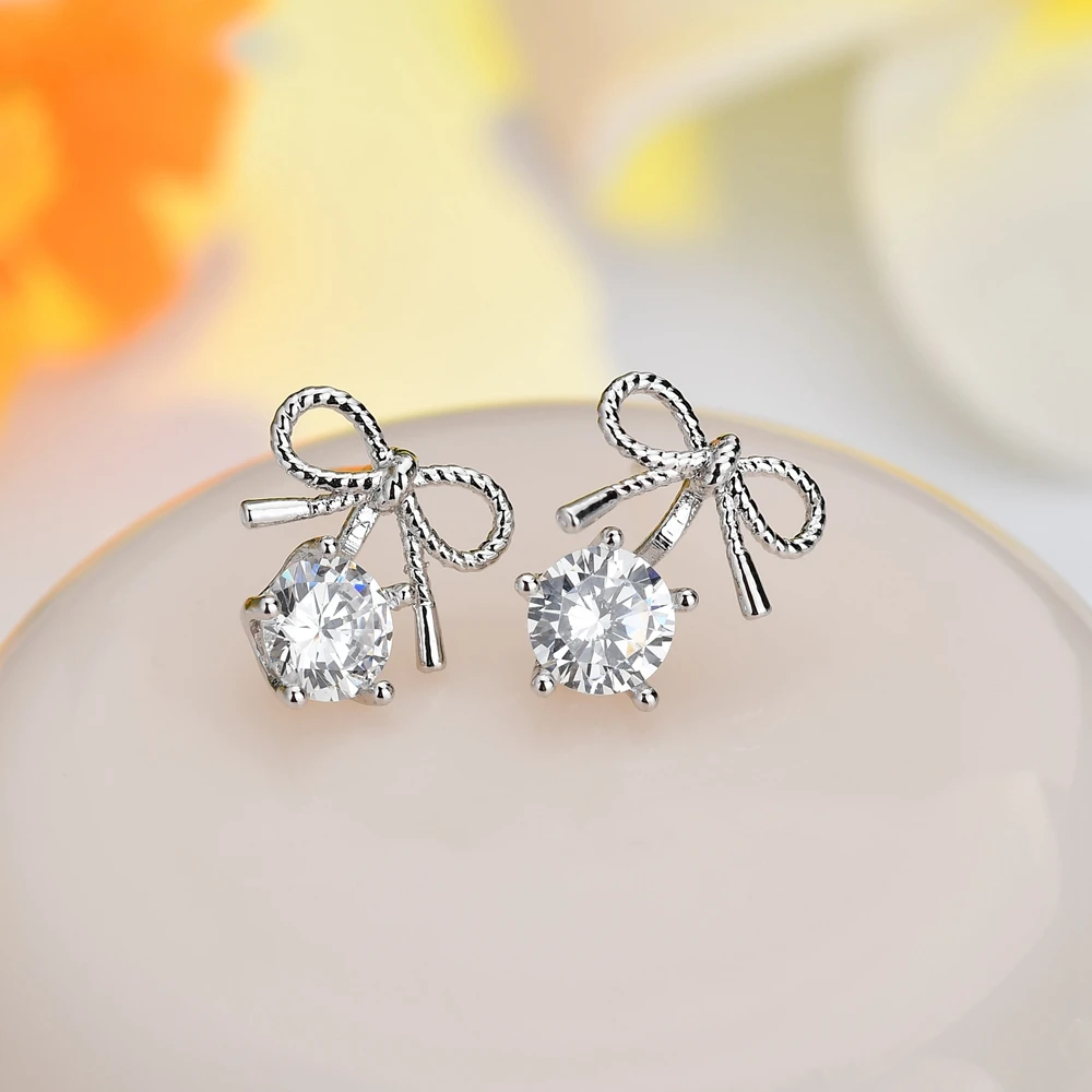 Cubic Zircon Earrings Bow Romantic Woman/Girl's Fashion Jewelry Zircon Earrings Flashing Stud Earrings
Cubic Zircon Earrings Bow Romantic Woman/Girl's Fashion Jewelry Zircon Earrings Flashing Stud Earrings