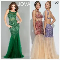 2014 Vestidos Fiesta Gorgeous Green Purple Red Crystal Backless Mermaid Prom Evening Dresses For Pageant Women A2366