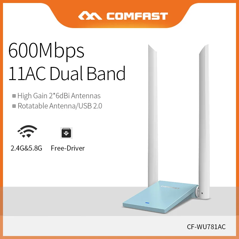 Free Driver High Power Network Card Wireless 600Mbps Dual Band Desktop PC WiFi Adapter 5.8Ghz With 2*6dBi Antennas CF-WU781A
Free Driver High Power Network Card Wireless 600Mbps Dual Band Desktop PC WiFi Adapter 5.8Ghz With 2*6dBi Antennas CF-WU781A