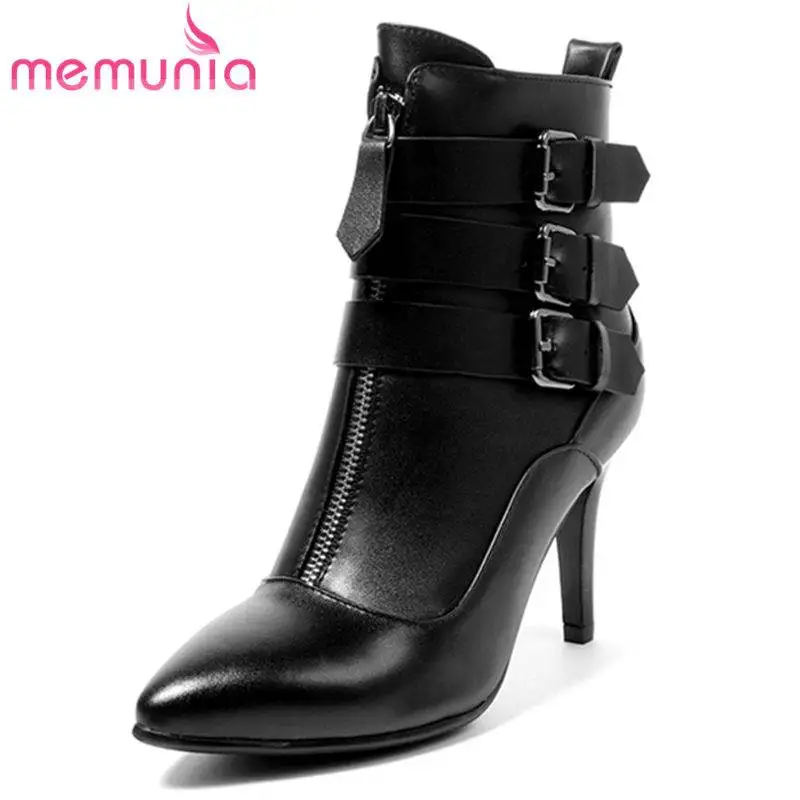 MEMUNIA 2018 NEW fashion genuine leather ankle boots women pointed toe thin high heel buckle zip boots casual shoes SIZE 34-40
MEMUNIA 2018 NEW fashion genuine leather ankle boots women pointed toe thin high heel buckle zip boots casual shoes SIZE 34-40