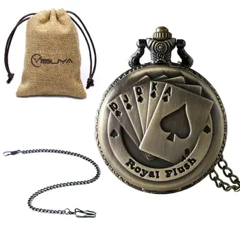 Bronze Vintage Gambling Royal Flush Poker Cards Lucky Quartz Pocket Watch Necklace Pendant Chain Gift Reloj De Bolsillo
Bronze Vintage Gambling Royal Flush Poker Cards Lucky Quartz Pocket Watch Necklace Pendant Chain Gift Reloj De Bolsillo