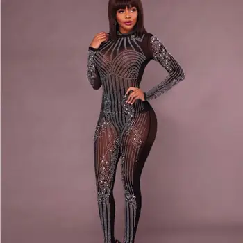 Fashion Hot Diamond Gauze Perspective Woman Rhinestone Jumpsuit Stretch Sexy Costume Women Nightclub Party Wear Dance Bodysuit
Fashion Hot Diamond Gauze Perspective Woman Rhinestone Jumpsuit Stretch Sexy Costume Women Nightclub Party Wear Dance Bodysuit