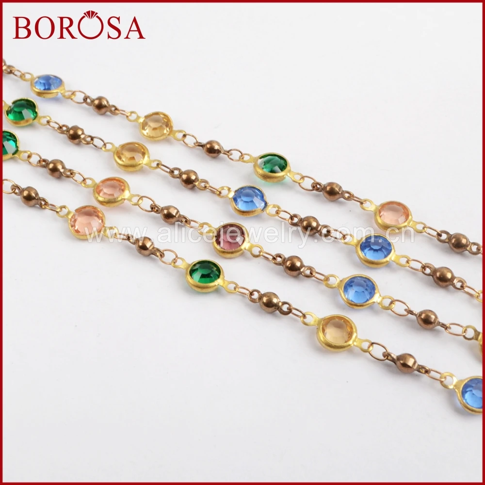 

BOROSA Gold Color 7mm Rainbow Crystal Beads Druzy Crystal Faceted Coin Rosary Chains for Necklace Drusy Jewelry Making JT199