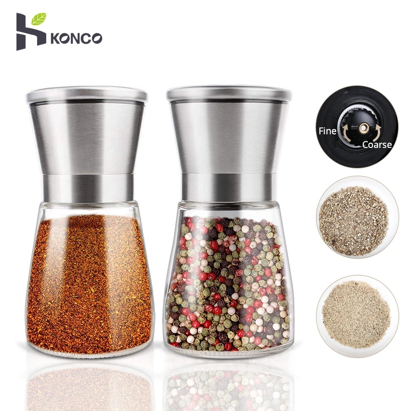 KONCO 2Pcs Salt Pepper Mill Grinder Shakers, Stainless Steel Pepper Spice Mills Set with Adjustable Ceramic with Glass Body
KONCO 2Pcs Salt Pepper Mill Grinder Shakers, Stainless Steel Pepper Spice Mills Set with Adjustable Ceramic with Glass Body