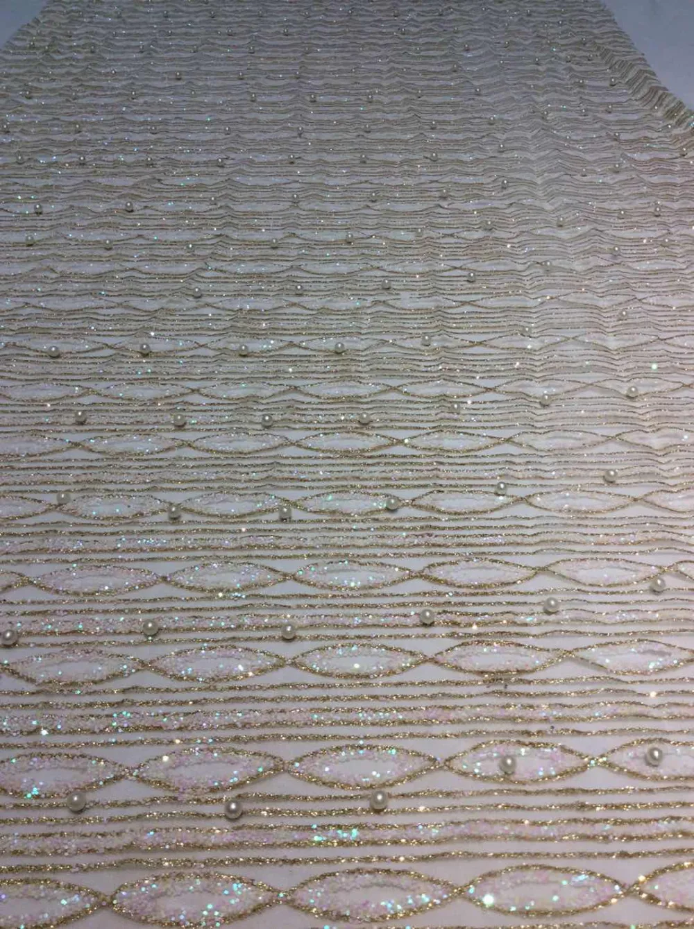 

ap229 # 5 yards cream ivory pearls circle print glued glitter tulle mesh sugar bridal lace fabric for sawing dress