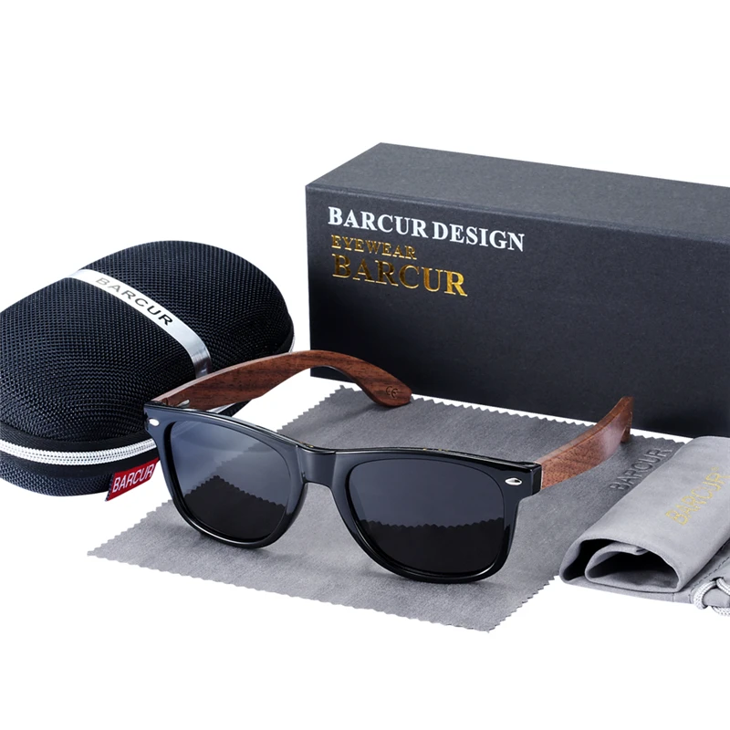 BARCUR High Quality Black Walnut Sunglasses Anti Reflective BC8700