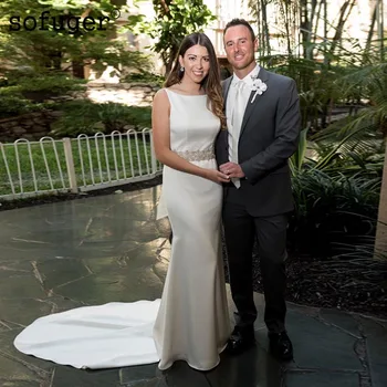 White Ivory Wedding Dresses Scoop Big Bow Sheath Satin Big Train Backless Bridal Gown Wedding Vestidos de Noivas Custom
White Ivory Wedding Dresses Scoop Big Bow Sheath Satin Big Train Backless Bridal Gown Wedding Vestidos de Noivas Custom