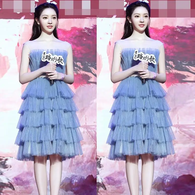 Summer Bandage Gauze Patchwork Ball Gown Dress Women Blue Sleeveless O-Neck Cascading Ruffle Dress Elegant Party Lady Dresses
Summer Bandage Gauze Patchwork Ball Gown Dress Women Blue Sleeveless O-Neck Cascading Ruffle Dress Elegant Party Lady Dresses