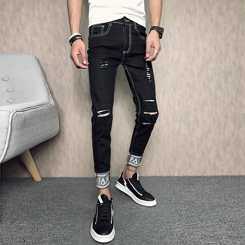 Summer Ripped Jeans Men Fashion Designer Slim Fit Ankle Length Denim Mens Pants Casual Black Hole Hip Hop Jeans Trousers 33-28
Summer Ripped Jeans Men Fashion Designer Slim Fit Ankle Length Denim Mens Pants Casual Black Hole Hip Hop Jeans Trousers 33-28