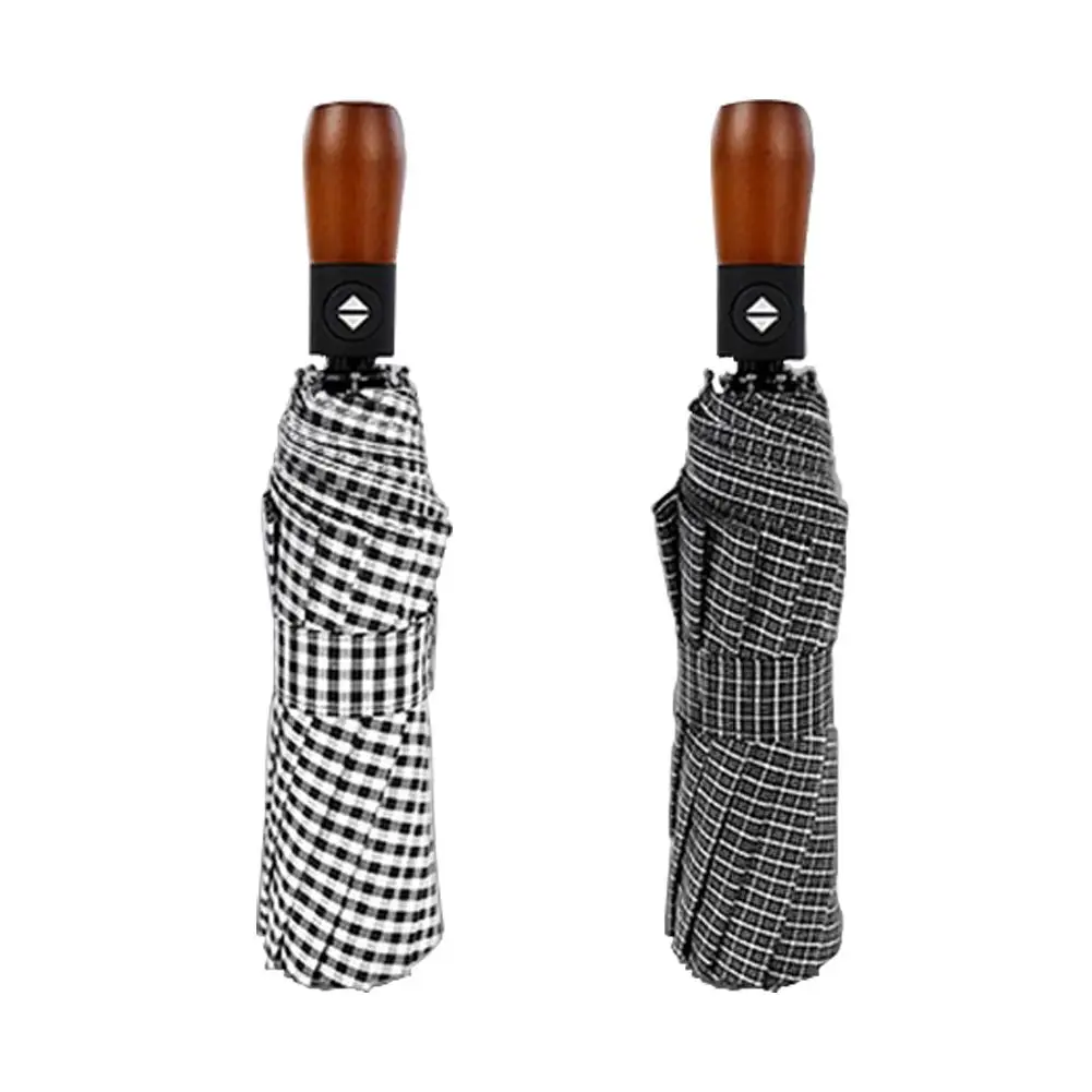 Weatherproof Windproof Wooden Handle Automatic Umbrella Dual Use Retractable Folding Umbrella One Button To Open 
Weatherproof Windproof Wooden Handle Automatic Umbrella Dual Use Retractable Folding Umbrella One Button To Open