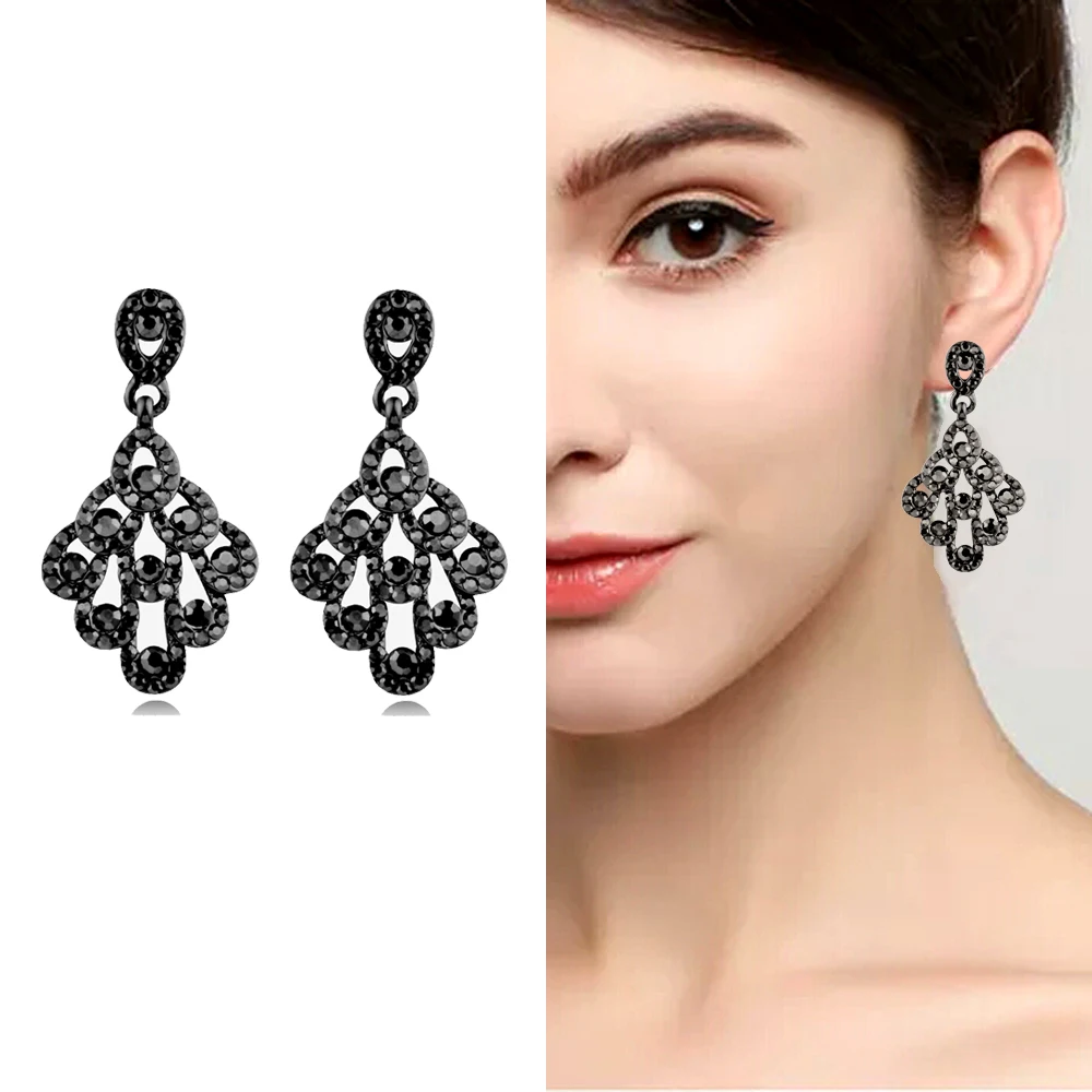 SINLEERY Retro Black Cubic Zirconia Peacock Tail Shaped Drop Earrings Women Wedding Party Jewelry Es148 SSH
SINLEERY Retro Black Cubic Zirconia Peacock Tail Shaped Drop Earrings Women Wedding Party Jewelry Es148 SSH