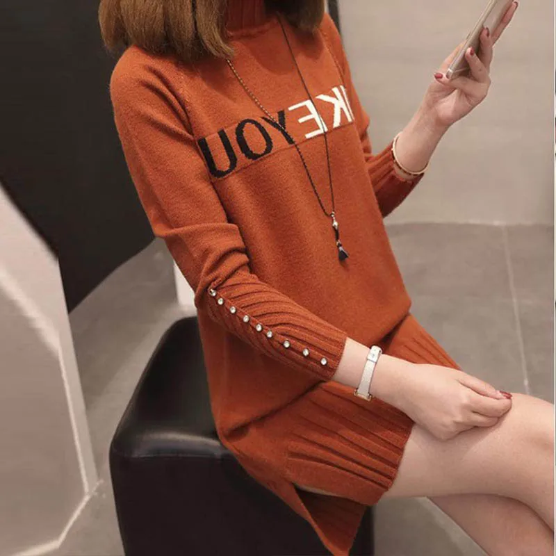 Autumn Winter Women Half Turtleneck Letter Print Long Knit Sweater Pullover Bead Loose Large Size Jumper Sweater Female K111
Autumn Winter Women Half Turtleneck Letter Print Long Knit Sweater Pullover Bead Loose Large Size Jumper Sweater Female K111