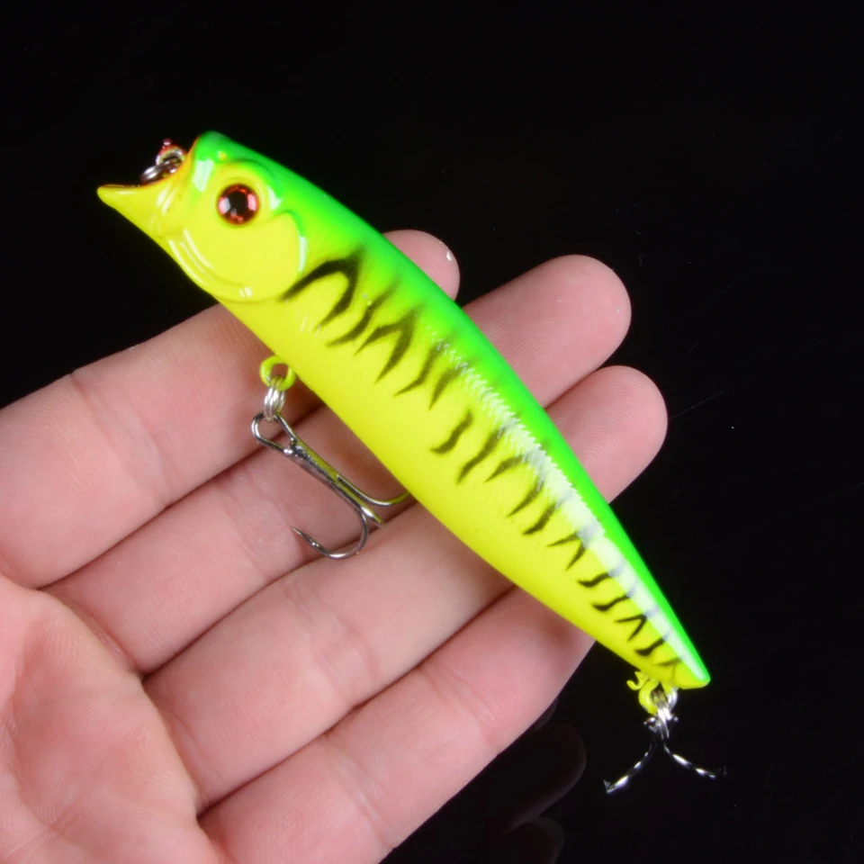 Description Picture 5 of item1pc Popper Lures Wobblers 5 Color 9.2cm Fishing Lures 11.5g Fishing Tackle 6# Black Hook Fishing Bait With 3D Eyes