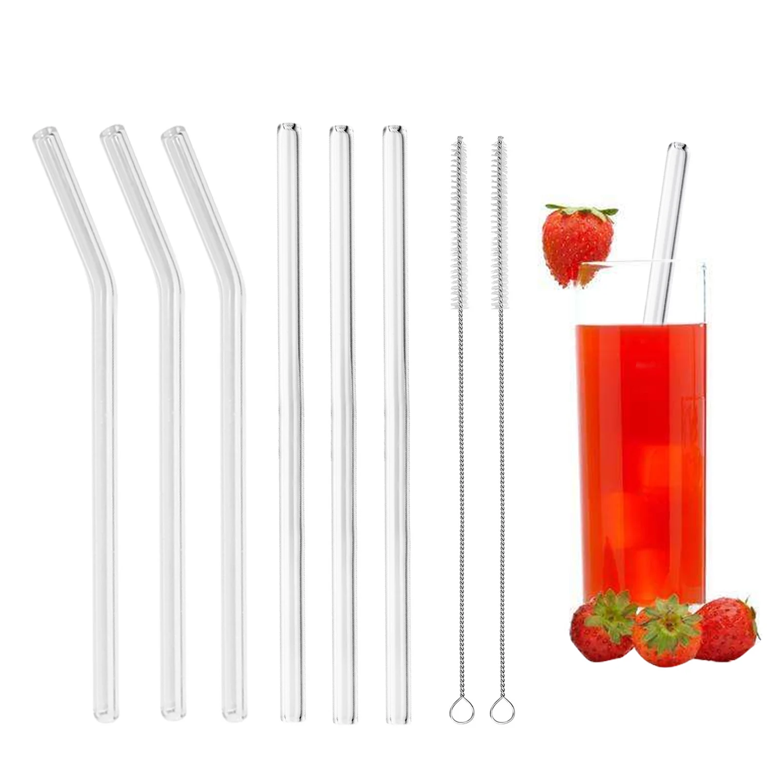 Behogar 3pcs Reusable Clear Straight Drinking Glass Straws 3pcs Bent Straws 2pcs Cleaning Brush for Cold Cocktail Coffee
Behogar 3pcs Reusable Clear Straight Drinking Glass Straws 3pcs Bent Straws 2pcs Cleaning Brush for Cold Cocktail Coffee