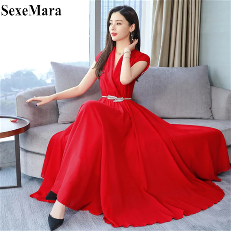 New 2019 Women Elegant and Light Cool V-neck Chiffon Long and Large Commuters Solid Color Dresses Large Size Women's Clothing
New 2019 Women Elegant and Light Cool V-neck Chiffon Long and Large Commuters Solid Color Dresses Large Size Women's Clothing