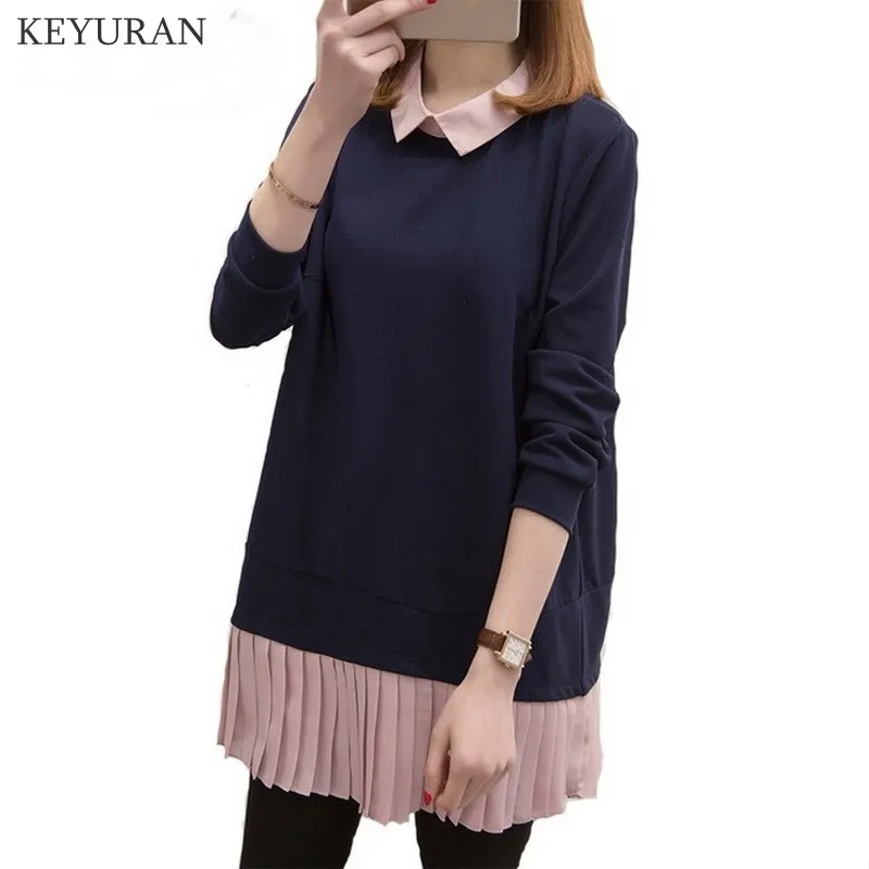 Plus size Lady Tops 2019 Autumn Woman Loose Peter pan Collar Blouse Pleated Chiffon Patchwork XL-5XL Large Long Shirts Blusa
Plus size Lady Tops 2019 Autumn Woman Loose Peter pan Collar Blouse Pleated Chiffon Patchwork XL-5XL Large Long Shirts Blusa