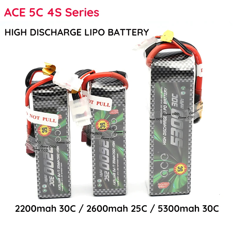 Lipo ACE Lithium Battery 4S 14.8V 2200 2600 5300 MAH 25C 30C Four Axis Fixed Wing Car Boat
Lipo ACE Lithium Battery 4S 14.8V 2200 2600 5300 MAH 25C 30C Four Axis Fixed Wing Car Boat