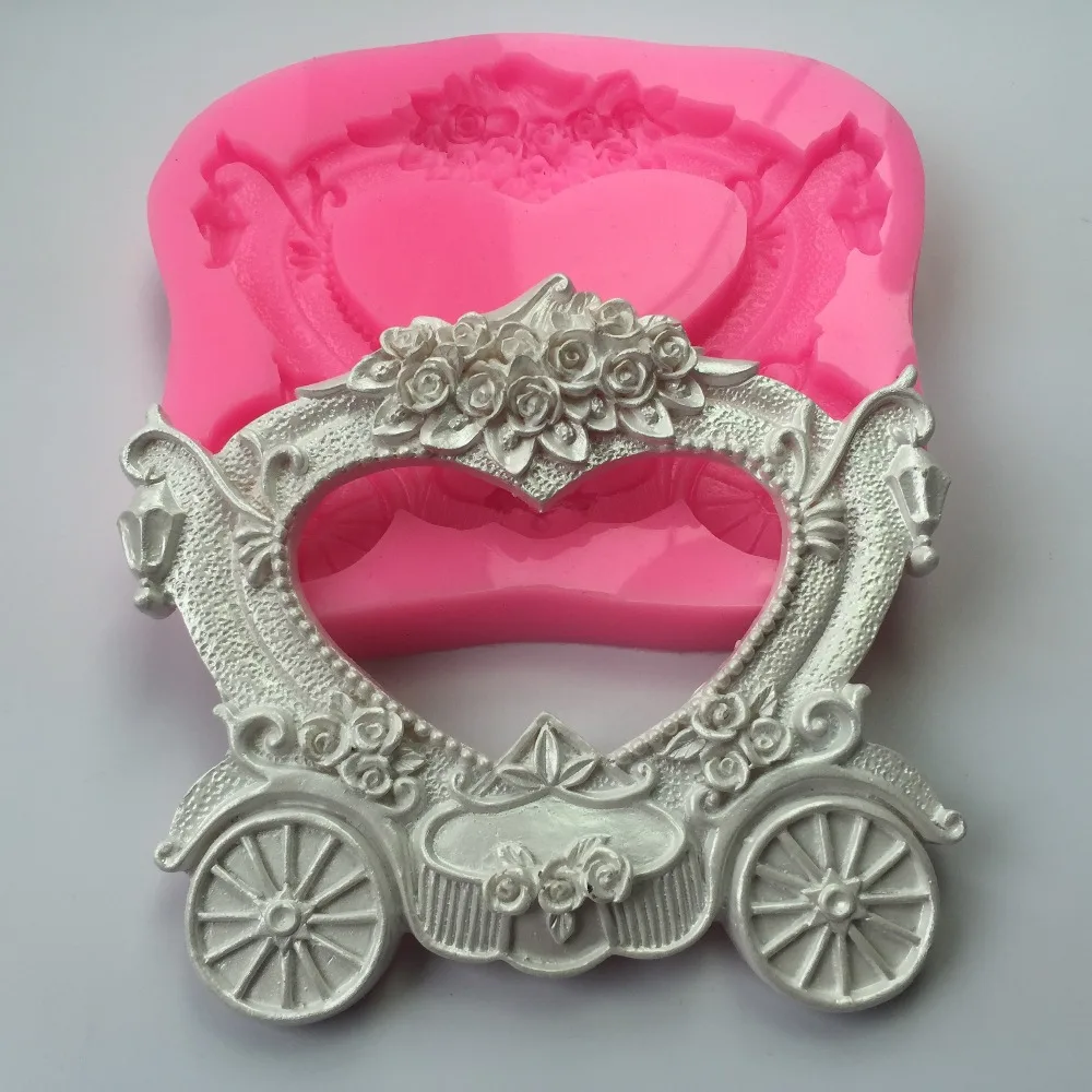 Image Bridal carriage frame The baby photo frame Creative wedding cake decoration sugar silicone mold