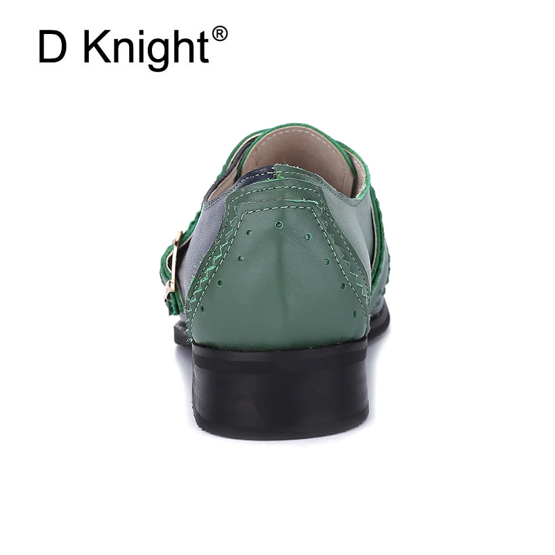 Genuine Leather Women Oxfords Flats Handmade Slip On Double Buckle Flat Loafers Shoes For Women Plus Size 44 Brogues Shoes Woman (7)