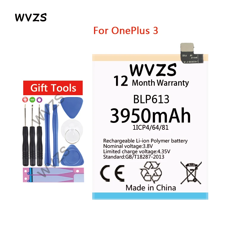 wvzs 3950mAh Li-Polymer Battery BLP613 for OnePlus 3 One Plus 3 Replacement Batteries
wvzs 3950mAh Li-Polymer Battery BLP613 for OnePlus 3 One Plus 3 Replacement Batteries
