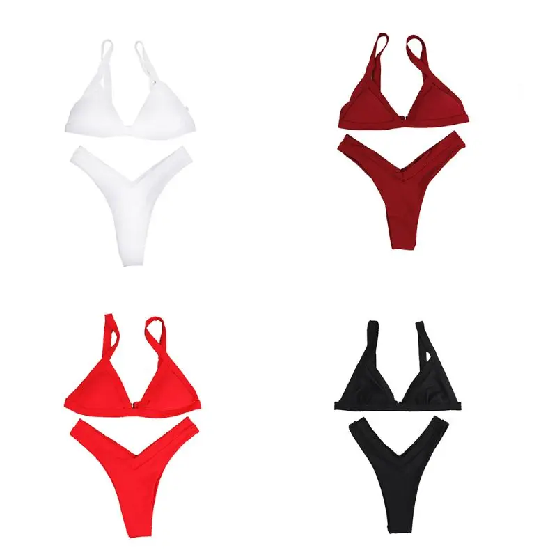 Women Sexy Two Piece Bikini Set Solid Color Wide Band Trim Traceless Swimsuit Deep V-Neck Padded Bra Low Waist Deep V Thong Bath
Women Sexy Two Piece Bikini Set Solid Color Wide Band Trim Traceless Swimsuit Deep V-Neck Padded Bra Low Waist Deep V Thong Bath