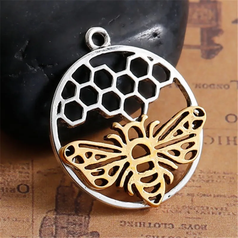 8Seasons Zinc Based Alloy Charms Honeycomb Round Antique Silver & Gold Tone Antique Gold Bee Hollow Charms 29mm x 25mm, 5 PCs
8Seasons Zinc Based Alloy Charms Honeycomb Round Antique Silver & Gold Tone Antique Gold Bee Hollow Charms 29mm x 25mm, 5 PCs