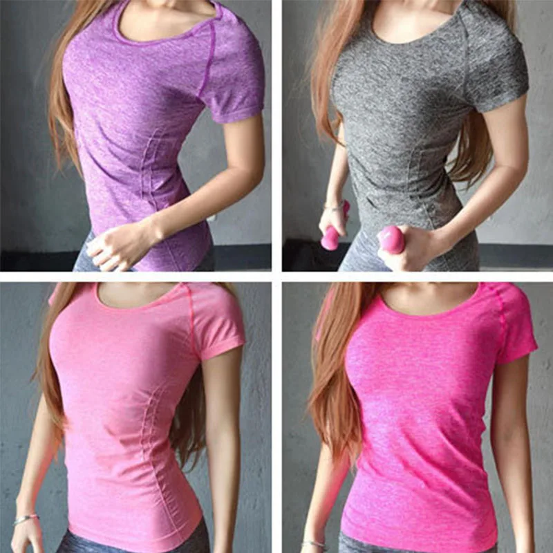 

Women Fitness Sports Suits Quick Dry Tops Jogging Gym Tees Female Yoga Clothes Run T-shirt Running Shirt Bodybuilding Clothing