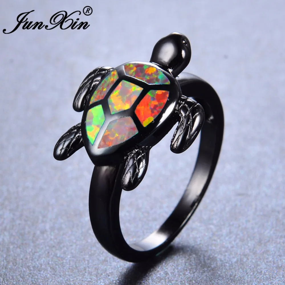JUNXIN Brand Female Orange Fire Opal Ring Fashion Turtle Ring Black Gold Filled Animal Jewelry Vintage Wedding Rings For Women
JUNXIN Brand Female Orange Fire Opal Ring Fashion Turtle Ring Black Gold Filled Animal Jewelry Vintage Wedding Rings For Women