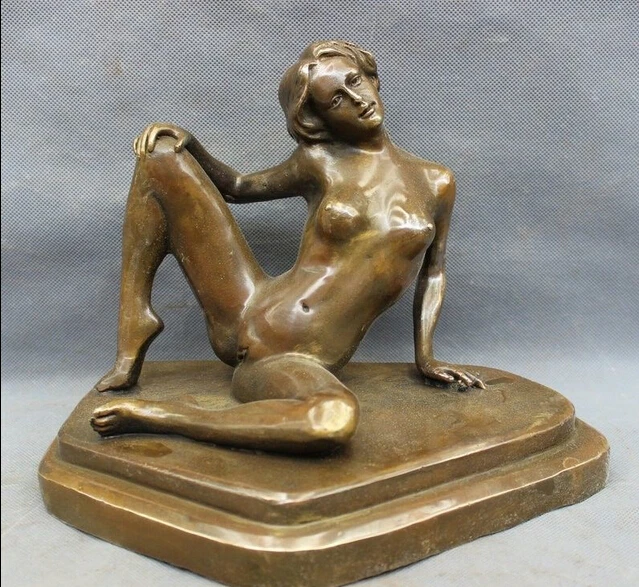 

FREE SHIPPING 10" Chinese Bronze Copper Carved Nude Sexy Woman Belle Beauty Statue Sculpture fast