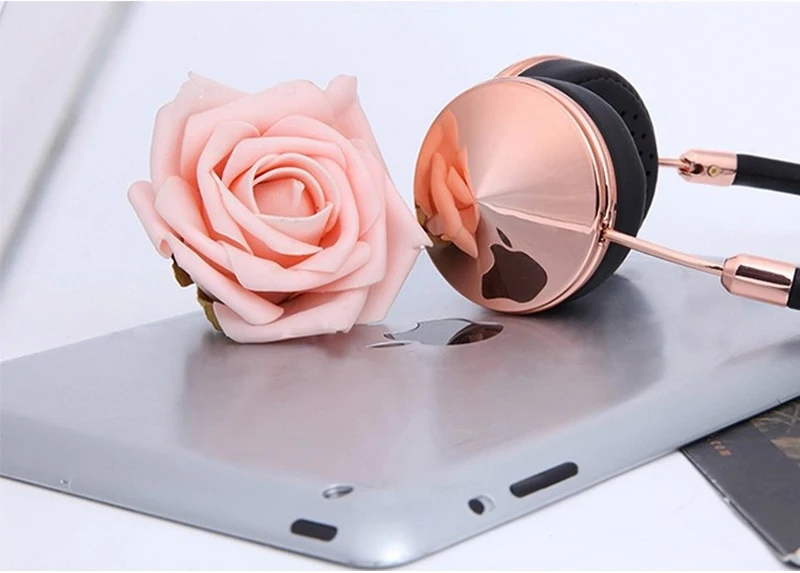Liboer Beautiful Headphones Dynamic Headband Rose Gold Headphones with Mic Wired Headset for Mobile Phone On-ear Headphone 14
