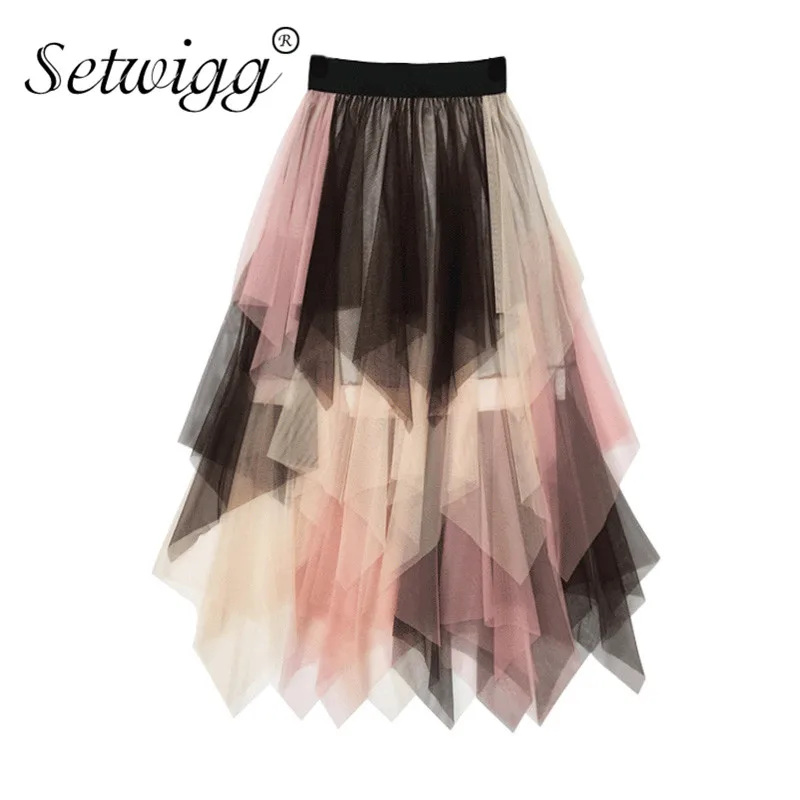 SETWIGG Sweet Multi-color Tulle Patchwork Long Irregular Skirts Elastic Waist Band A-line Colored Mesh Pleated Mid-calf Skirts
SETWIGG Sweet Multi-color Tulle Patchwork Long Irregular Skirts Elastic Waist Band A-line Colored Mesh Pleated Mid-calf Skirts