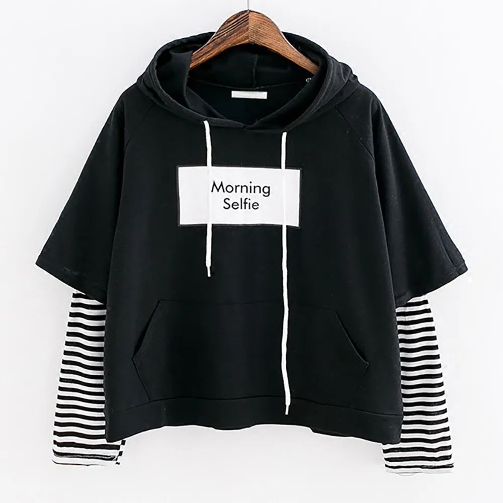 Women Ladies Sweatshirt Hooded Long Sleeve Crop Patchwork Blouse Pullover Tops Korean pop fASHION Clothes Blouse 2019
Women Ladies Sweatshirt Hooded Long Sleeve Crop Patchwork Blouse Pullover Tops Korean pop fASHION Clothes Blouse 2019