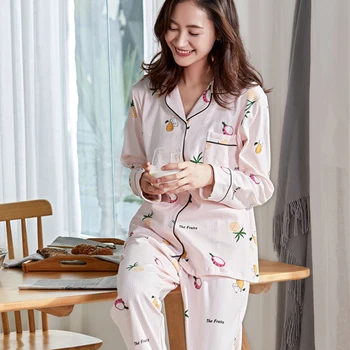 New Spring Autumn 100%Cotton Cartoon Women Long Sleeve Pajamas Set Turn-down Collar Comfortable Soft Casual Female Pyjamas M-XXL
New Spring Autumn 100%Cotton Cartoon Women Long Sleeve Pajamas Set Turn-down Collar Comfortable Soft Casual Female Pyjamas M-XXL