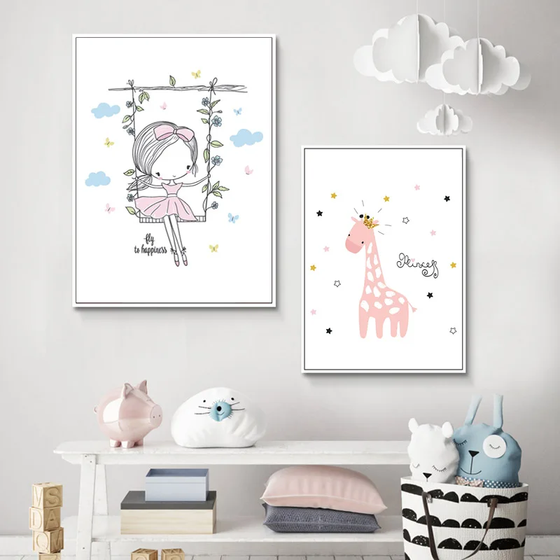 Pink Wall painting Posters And Prints Cartoon Little Princess Animal Painting Nursery Wall poster Wall Canvas Art Print Unframed
Pink Wall painting Posters And Prints Cartoon Little Princess Animal Painting Nursery Wall poster Wall Canvas Art Print Unframed