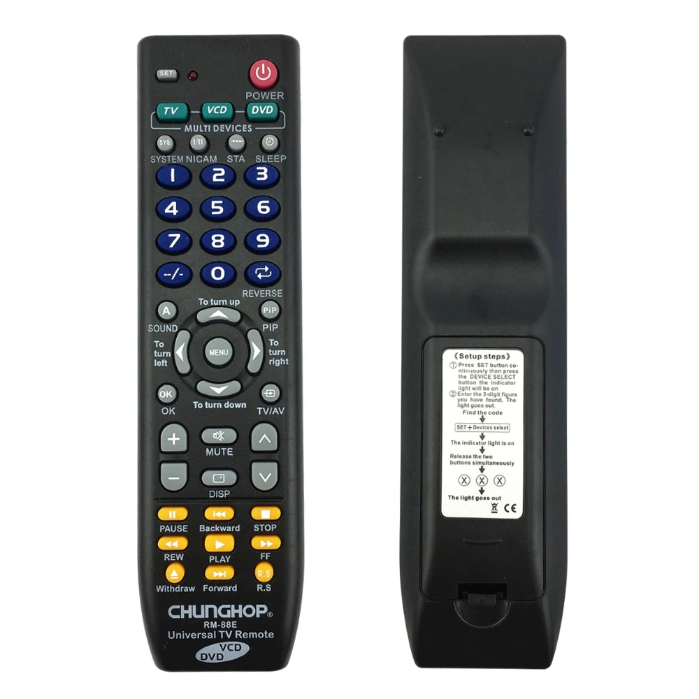 EDT-CHUNGHOP Universal Remote Control 1PCS RM-88E TV/VCD/DVD 3 in 1 USE FOR SONY SAMSUNG TOSHIBA PANASONIC SANYO SHARP LG AIWA
EDT-CHUNGHOP Universal Remote Control 1PCS RM-88E TV/VCD/DVD 3 in 1 USE FOR SONY SAMSUNG TOSHIBA PANASONIC SANYO SHARP LG AIWA