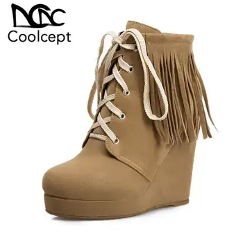 Coolcept Tassels 4 Colors Woman Fashion Winter Ankle Boots Cross Strap Wedges Platform Short Boots Fur Female Botas Size 34-45
Coolcept Tassels 4 Colors Woman Fashion Winter Ankle Boots Cross Strap Wedges Platform Short Boots Fur Female Botas Size 34-45