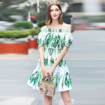 XF 2018 Spring Fashion Designer Runway Summer Women'S Party Word Collar Collar Short-Sleeved Elastic Pea Printed Slim Short Dres
XF 2018 Spring Fashion Designer Runway Summer Women'S Party Word Collar Collar Short-Sleeved Elastic Pea Printed Slim Short Dres