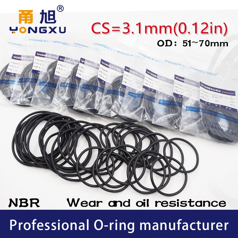 10PCS/lot Black NBR Sealing O-Ring 3.1mm Thickness 51/54/55/56/57/58/60/65/68/70mm OD O Ring Seal Rubber Gasket Rings Washer
10PCS/lot Black NBR Sealing O-Ring 3.1mm Thickness 51/54/55/56/57/58/60/65/68/70mm OD O Ring Seal Rubber Gasket Rings Washer